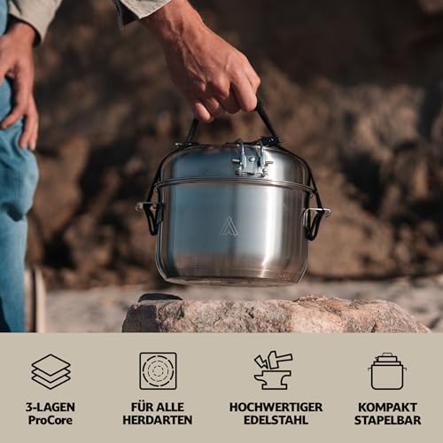Campo Libre.® Enzo I Camping Kochgeschirr aus Edelstahl I kompaktes Campinggeschirr I Outdoor Kochgeschirr induktionsgeeignet I Camping Topf, Pfanne I perfekt für den Campingkocher I ENZO L Amazon.de: Sport & Freizeit - Image 3
