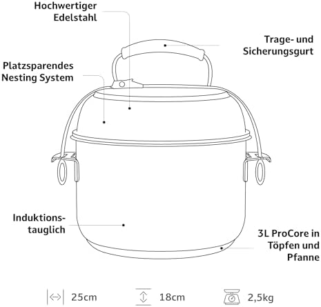 Campo Libre.® Enzo I Camping Kochgeschirr aus Edelstahl I kompaktes Campinggeschirr I Outdoor Kochgeschirr induktionsgeeignet I Camping Topf, Pfanne I perfekt für den Campingkocher I ENZO L Amazon.de: Sport & Freizeit - Image 7