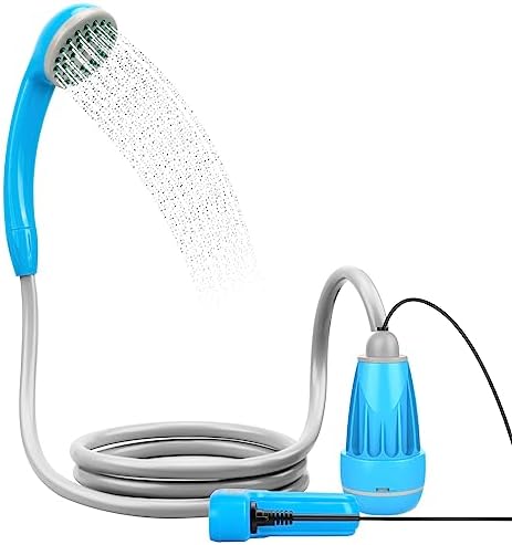 LIBERRWAY Campingdusche Akku Camping Dusche Outdoor Mit duscheschlauch und wiederaufladbarer Akku Wasserpumpe für Garten Reisen Autowäsche-Blau Amazon.de: Sport & Freizeit