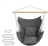 Amazon.de SONGMICS Hängesessel, Hängeschaukel, Hängestuhl mit 2 Kissen, Metallkette, bis 150 kg belastbar, Indoor und Outdoor, Wohnzimmer, Schlafzimmer, anthrazitgrau GDC187G02