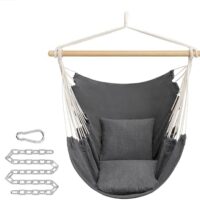 Amazon.de SONGMICS Hängesessel, Hängeschaukel, Hängestuhl mit 2 Kissen, Metallkette, bis 150 kg belastbar, Indoor und Outdoor, Wohnzimmer, Schlafzimmer, anthrazitgrau GDC187G02
