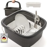 Hausfelder Camping Spülschüssel – Spülwanne mit Abtropfgestell & Henkel – Waschschüssel für Camping Outdoor-Küche Wohnmobil – 16L Kunststoff Spülset (Anthrazit)﻿  Amazon.de: Küche, Haushalt & Wohnen