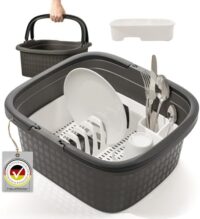 Hausfelder Camping Spülschüssel – Spülwanne mit Abtropfgestell & Henkel – Waschschüssel für Camping Outdoor-Küche Wohnmobil – 16L Kunststoff Spülset (Anthrazit)﻿  Amazon.de: Küche, Haushalt & Wohnen