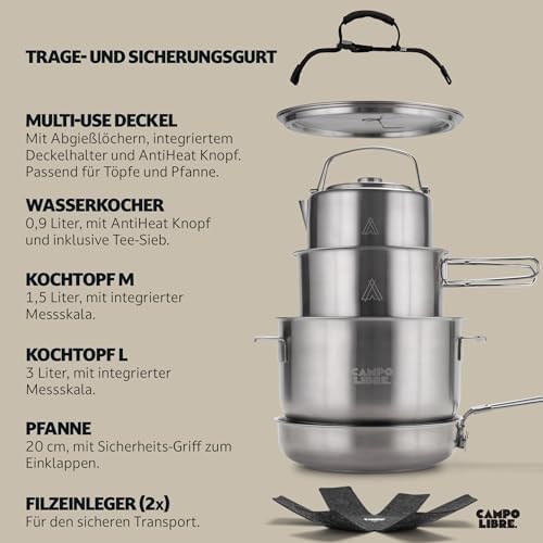 Campo Libre.® Enzo I Camping Kochgeschirr aus Edelstahl I kompaktes Campinggeschirr I Outdoor Kochgeschirr induktionsgeeignet I Camping Topf, Pfanne I perfekt für den Campingkocher I ENZO L Amazon.de: Sport & Freizeit - Image 4