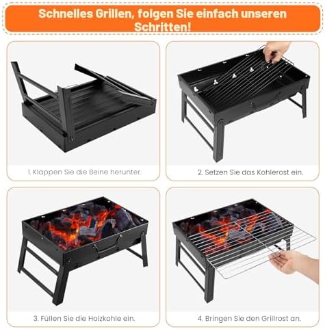 AGM Holzkohlegrill Picknickgrill Edelstahl Kleiner Grill Portable Campinggrill Abnehmbare BBQ Grills für Outdoor Garten Party usw. (52 x 29.5 x 22.2 cm) Amazon.de: Garten - Image 4
