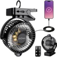 LETREEN Camping Ventilator 15000mAh, Mini USB Ventilator Leise mit LED Licht & Anzeige, 360° Drehung Wiederaufladbarer Tischventilator mit Fernbedienung, Clip Fan für Desktop, Kinderwagen, Büro Amazon.de: Küche, Haushalt & Wohnen