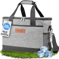 KAEFUYS Kühltasche 33L+14h Kühlung Thermoisoliert Tragbar Faltbar Wasserdicht Groß Picknicktasche für Einkaufen Auto Büro Camping Outdoor Reisen Lebensmitteltransport Proviant Familie Grillen Grau  Amazon.de: Küche, Haushalt & Wohnen