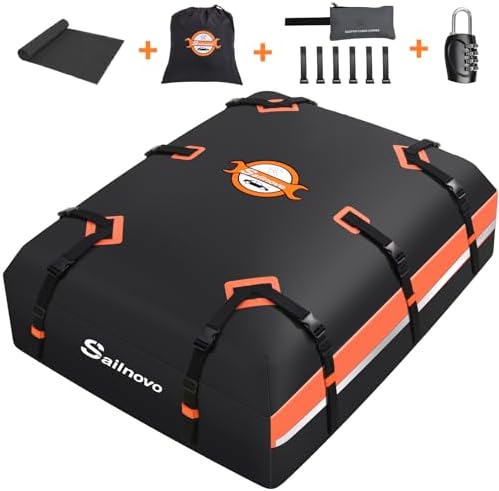 Sailnovo Auto Dachbox 21 Kubikfuß Faltbare Wasserdicht 1000D mit 10 verstärkte Gurte,