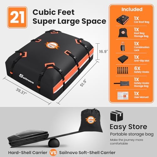 Sailnovo Auto Dachbox 21 Kubikfuß Faltbare Wasserdicht 1000D mit 10 verstärkte Gurte, - Image 2