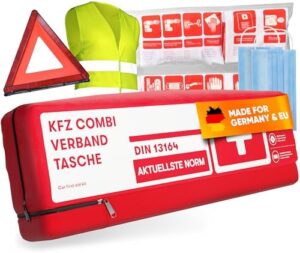 PURAHELP® KFZ Kombitasche inkl. Warndreieck & Warnweste [DIN 13164] - Auto Erste Hilfe Kit mit Verbandstasche