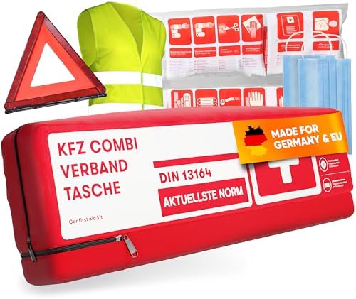PURAHELP® KFZ Kombitasche inkl. Warndreieck & Warnweste [DIN 13164] - Auto Erste Hilfe Kit mit Verbandstasche - StVO Konform für 2026 - PKW Verbandskasten - First Aid Emergency Kit Car  Amazon.de: Auto & Motorrad