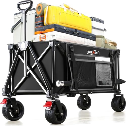 Overmont Faltbar Bollerwagen Klappbar Handwagen - Alle Gelände Breite Räder - 150L mit Seitentaschen Getränkehalter Verstellbarem Griff - bis 150 kg Tragkraft - für Camping Sport Einkaufen Grün  Amazon.de: Gewerbe, Industrie & Wissenschaft