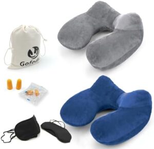 Inflatable Travel Neck Pillow Set of 2 with Eye Mask and Ear Plugs |
