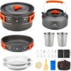 THTYBROS 17 Pieces Camping Cookware Set, Hard Anodized Aluminum Pot Pan Kettle with 2 Stainless Steel Cups Plates Cutlery for Outdoor Hiking Backpacking Picnic  Amazon.de: Sports & Outdoors