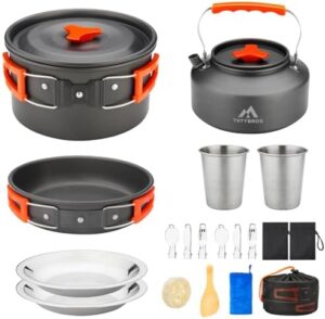 THTYBROS 17 Pieces Camping Cookware Set, Hard Anodized Aluminum Pot Pan Kettle with 2 Stainless Steel Cups Plates Cutlery for Outdoor Hiking Backpacking Picnic Amazon.de: Sports & Outdoors