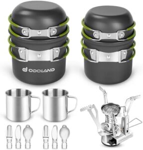 Odoland Camping Cooking Set 16 Piece Camping Cookware Measuring Kit for 2 People Light Pot Pan Mini Cooker with 2 Cups Fork Knife Spoon Set Amazon.de: Sports & Outdoors