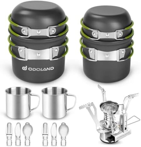 Odoland Camping Cooking Set 16 Piece Camping Cookware Measuring Kit for 2 People Light Pot Pan Mini Cooker with 2 Cups Fork Knife Spoon Set  Amazon.de: Sports & Outdoors