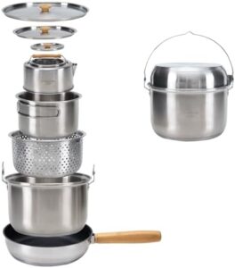 KingCamp Camping Cookware Set, Stainless Steel Camping Crockery Set of 5