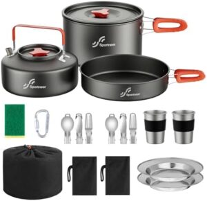 Camping Cookware Set for 2 People, 18 Pieces, Pot Pan Set, Kettle | C