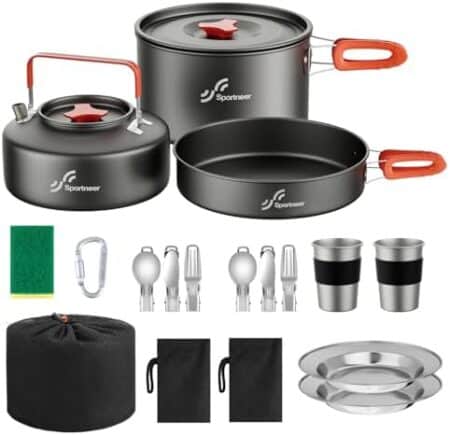 Camping Cookware Set for 2 People, 18 Pieces, Pot Pan Set, Kettle | C