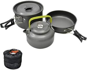 JZK Camping Cookware Set 2-3 People Foldable Camping Cooking Pot Set Saucepan