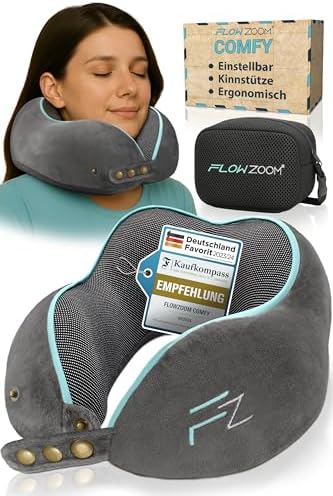 FLOWZOOM® Comfy Neck Cushion Airplane & Car Travel Pillow Memory Foam