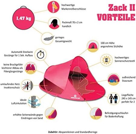 outdoorer Wurfmuschel Zack II pink - große Strandmuschel,