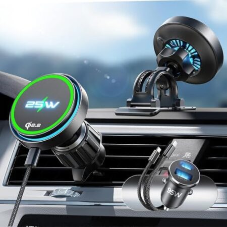 LISEN Qi2.2 25W MagSafe Car Mount with Cooling Fan & 95W Charger |