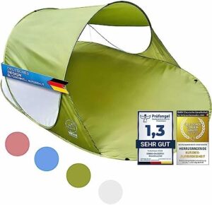 Pop-up Strandmuschel Wurfzelt - UV-Schutz SPF 30+ Automatik Strand-Zelt | Automatik-System Aufbau in Sekunden – Kleines Packmaß, Fiberglas-Gestänge – Windschutz & Sichtschutz – 200x120x85 cm XL Größe  Amazon.de: Sport & Freizeit