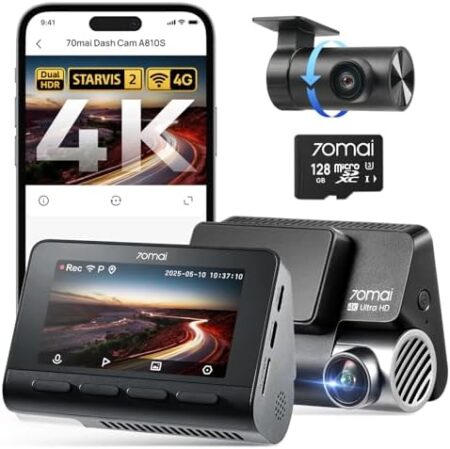 70mai 4K Dashcam Car Front Rear A810S, 4K+1080P Dual STARVIS 2 IMX678,